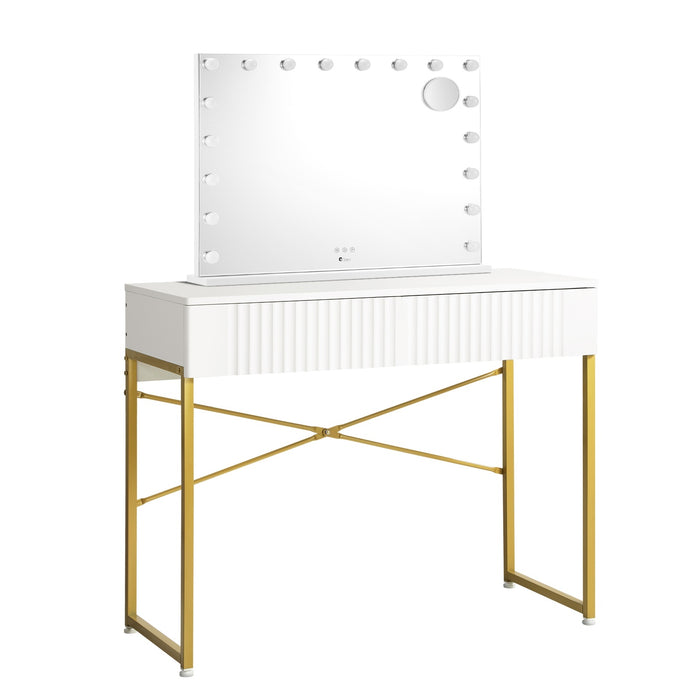 Dressing Table Led Makeup Mirror 2 Drawers Vanity Desk White