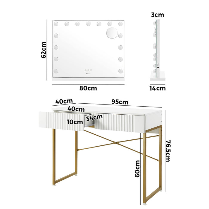 Dressing Table Led Makeup Mirror 2 Drawers Vanity Desk White