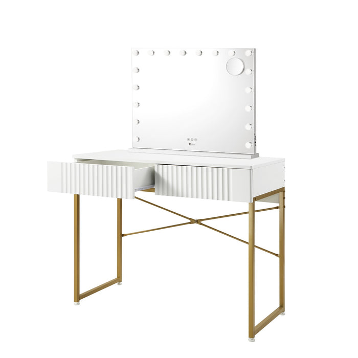 Dressing Table Led Makeup Mirror 2 Drawers Vanity Desk White