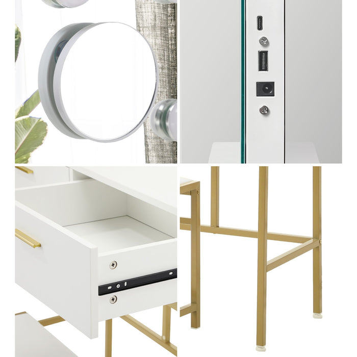 Dressing Table Bluetooth Hollywood Rotatable Makeup Mirror Vanity Desk