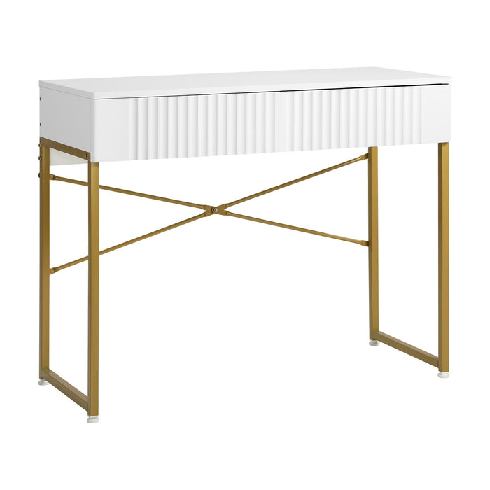 Dressing Table Vanity Makeup Desk 2 Drawers White And Gold