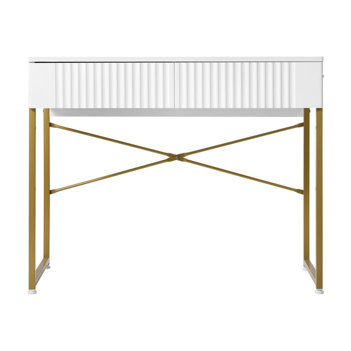 Dressing Table Vanity Makeup Desk 2 Drawers White And Gold