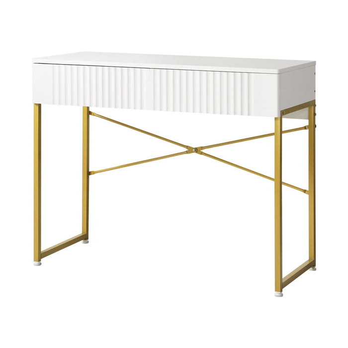 Dressing Table Vanity Makeup Desk 2 Drawers White And Gold