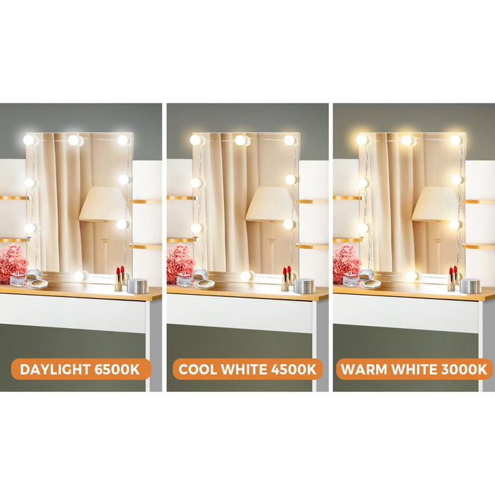 Dressing Table Stool Set With Chest Of Drawers Led Makeup Mirror White