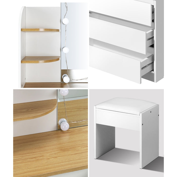 Dressing Table Stool Set With Chest Of Drawers Led Makeup Mirror White