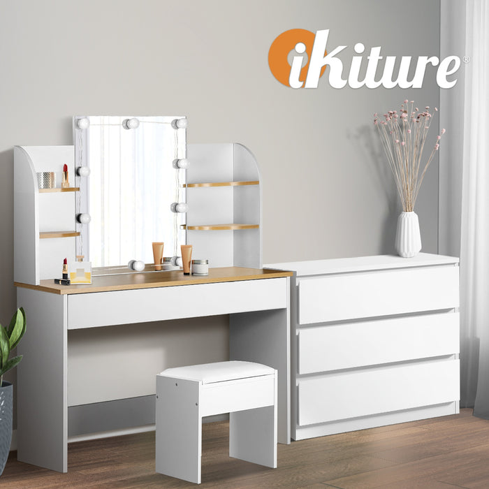 Dressing Table Stool Set With Chest Of Drawers Led Makeup Mirror White