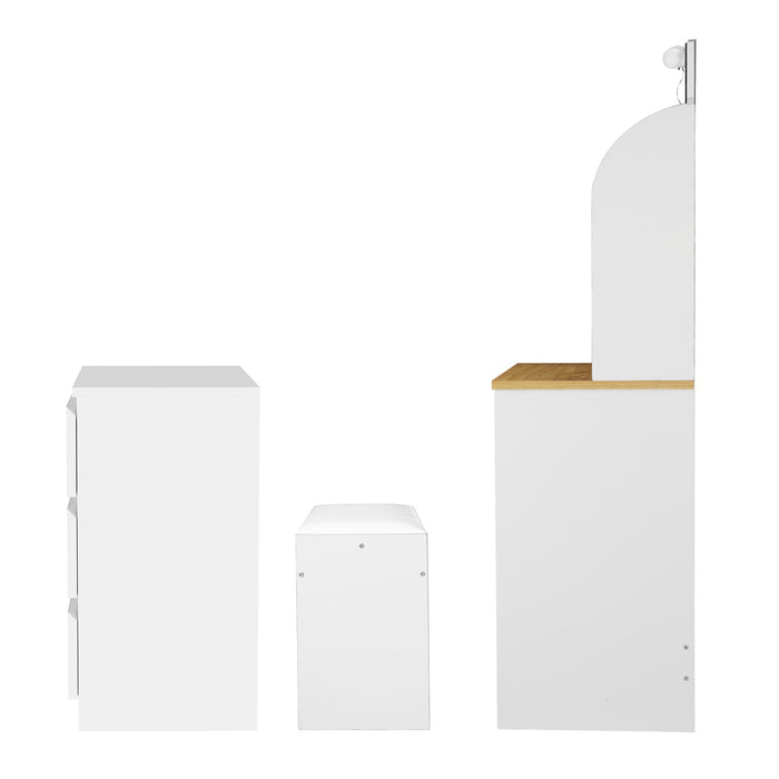 Dressing Table Stool Set With Chest Of Drawers Led Makeup Mirror White