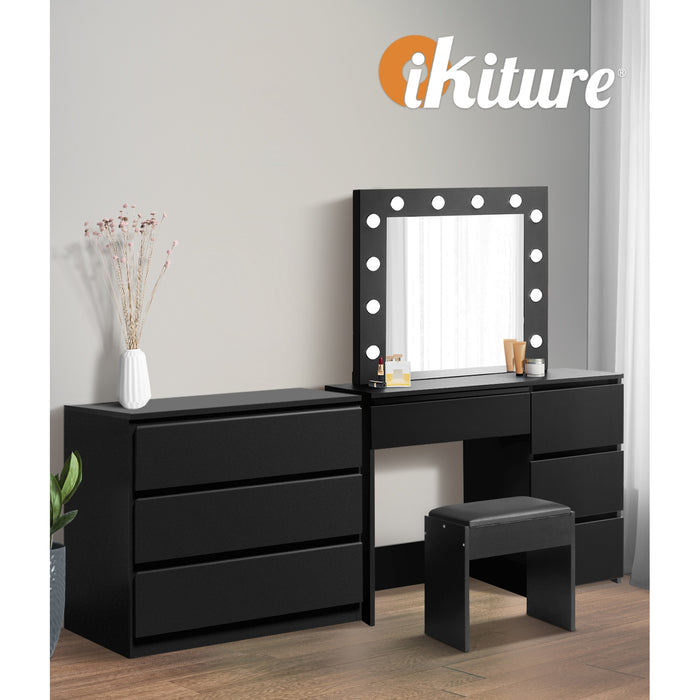 Dressing Table Stool Set Makeup Mirror Desk 7 Drawers Led Black