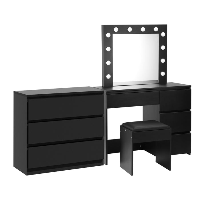 Dressing Table Stool Set Makeup Mirror Desk 7 Drawers Led Black