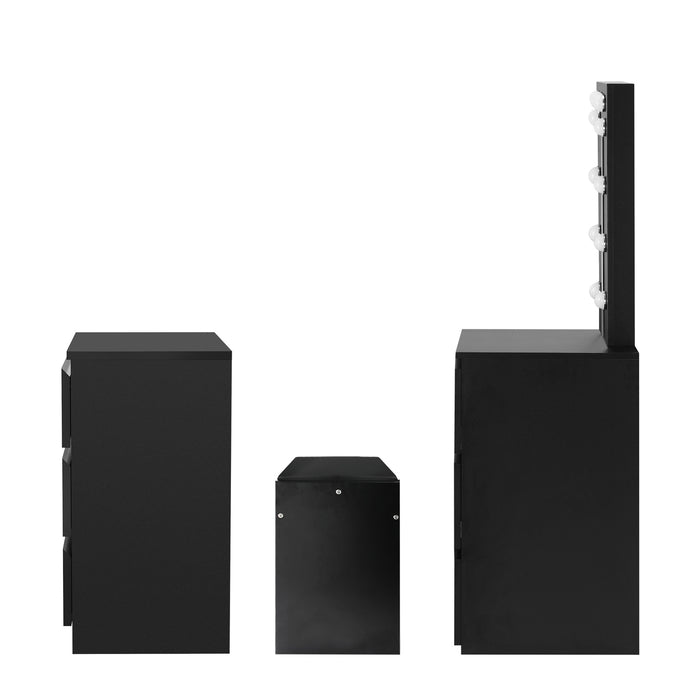 Dressing Table Stool Set Makeup Mirror Desk 7 Drawers Led Black