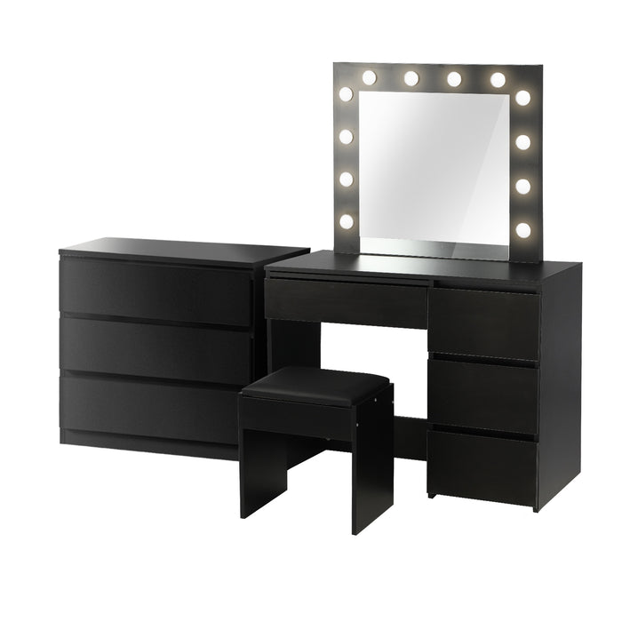 Dressing Table Stool Set Makeup Mirror Desk 7 Drawers Led Black