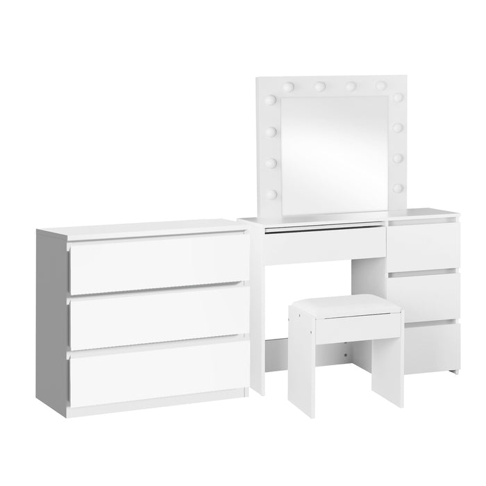 Dressing Table Stool Set Makeup Mirror Desk 7 Drawers Led White