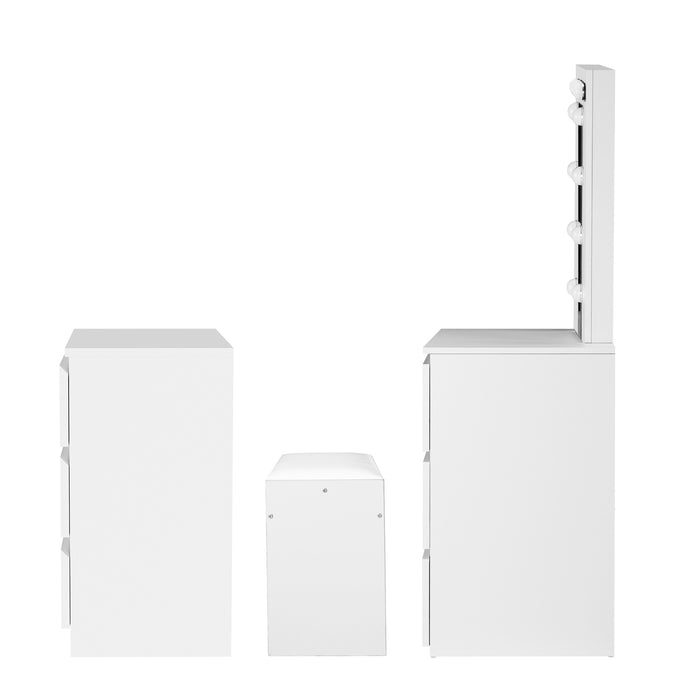 Dressing Table Stool Set Makeup Mirror Desk 7 Drawers Led White