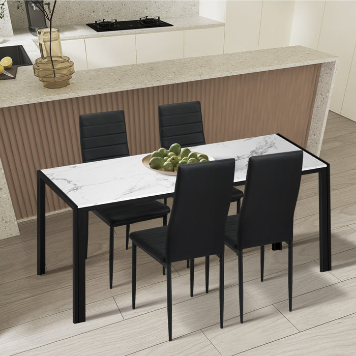 120Cm Dining Table Rectangular Kitchen Table With Metal Leg White & Black