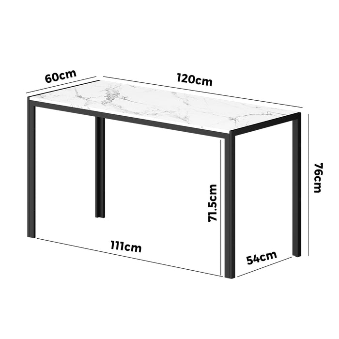 120Cm Dining Table Rectangular Kitchen Table With Metal Leg White & Black