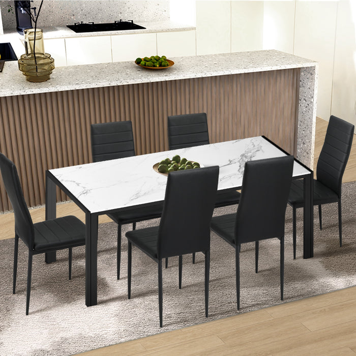 140Cm Dining Table Rectangular Kitchen Table With Metal Leg White&Black