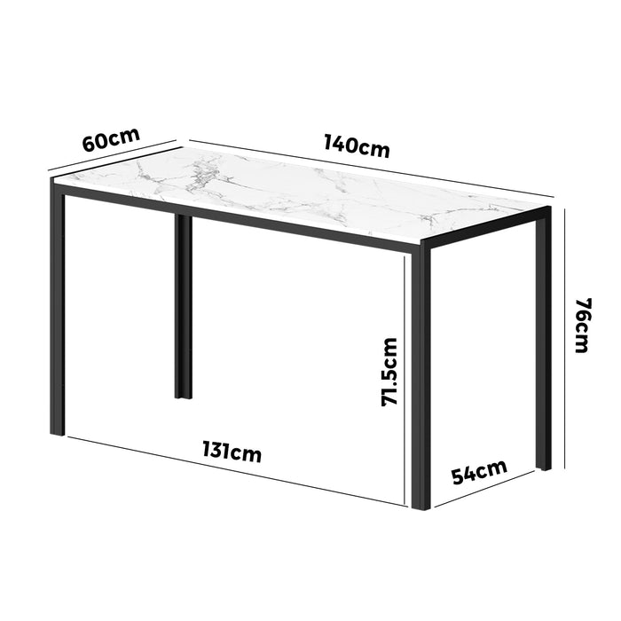 140Cm Dining Table Rectangular Kitchen Table With Metal Leg White&Black