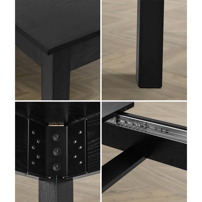 160Cm Extendable Dining Table Wooden Rectangular Kitchen Table Black