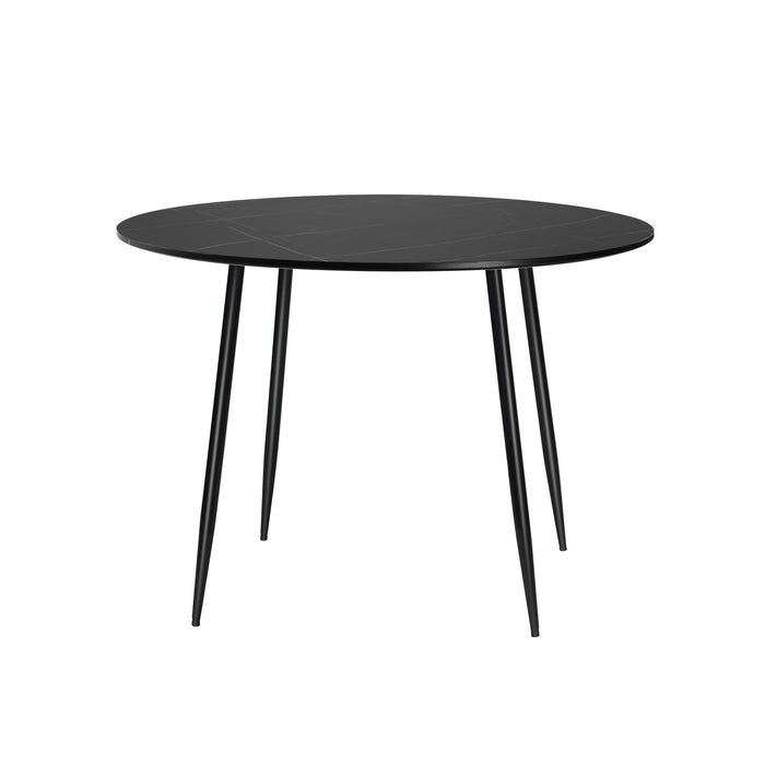 110Cm Dining Table Round Wooden Table With Marble Effect Metal Legs Bk