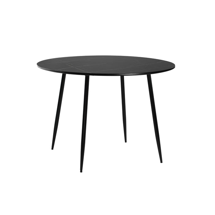 110Cm Dining Table Round Wooden Table With Marble Effect Metal Legs Bk