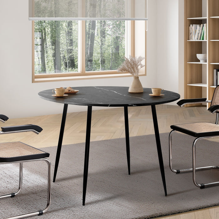 110Cm Dining Table Round Wooden Table With Marble Effect Metal Legs Gy