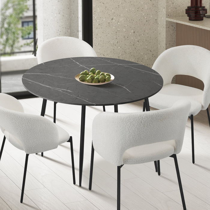 110Cm Dining Table Round Wooden Table With Marble Effect Metal Legs Gy