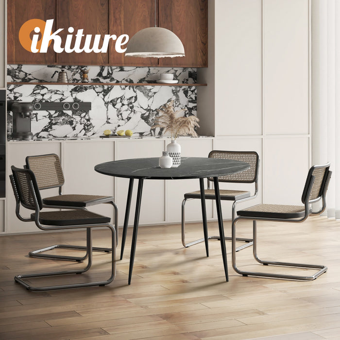 110Cm Dining Table Round Wooden Table With Marble Effect Metal Legs Gy
