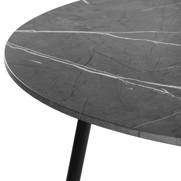 110Cm Dining Table Round Wooden Table With Marble Effect Metal Legs Gy