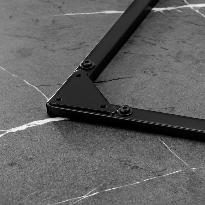 110Cm Dining Table Round Wooden Table With Marble Effect Metal Legs Gy