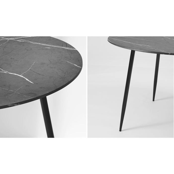 110Cm Dining Table Round Wooden Table With Marble Effect Metal Legs Gy