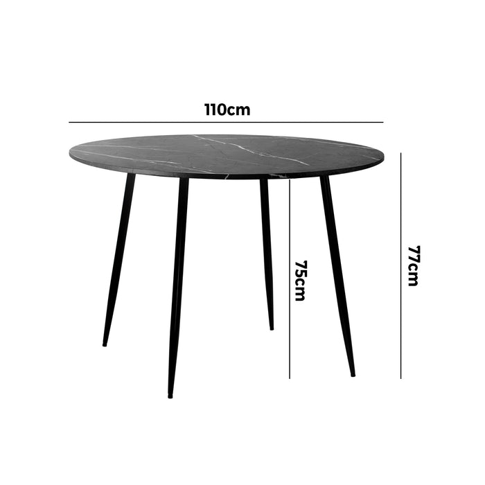 110Cm Dining Table Round Wooden Table With Marble Effect Metal Legs Gy
