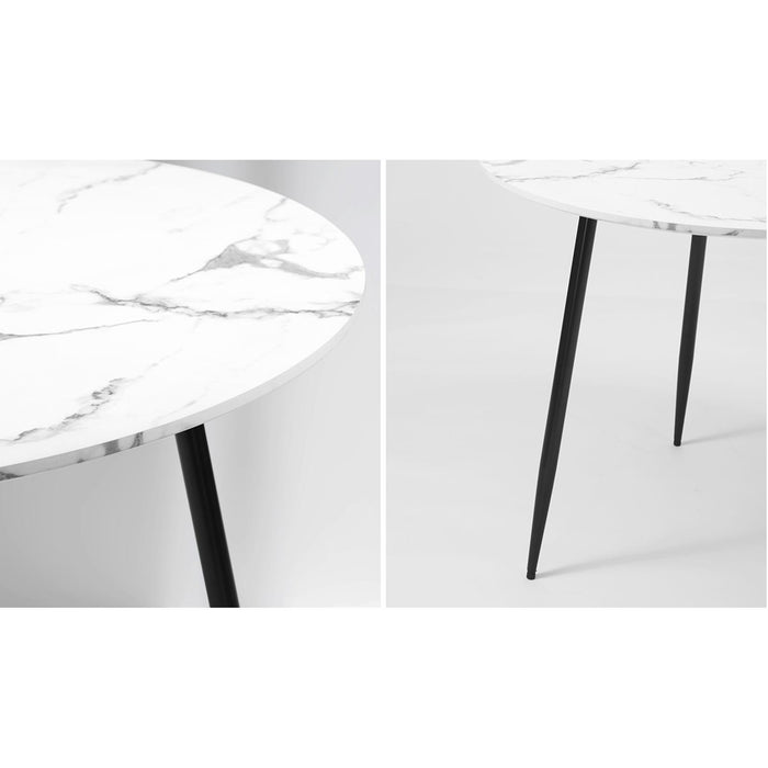 110Cm Dining Table Round Wooden Table With Marble Effect Metal Legs Wh