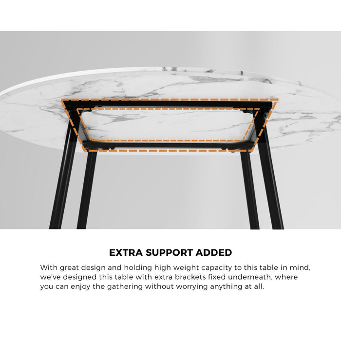 110Cm Dining Table Round Wooden Table With Marble Effect Metal Legs Wh