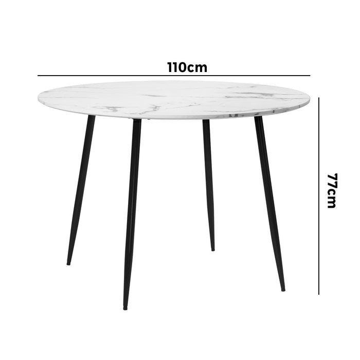 110Cm Dining Table Round Wooden Table With Marble Effect Metal Legs Wh