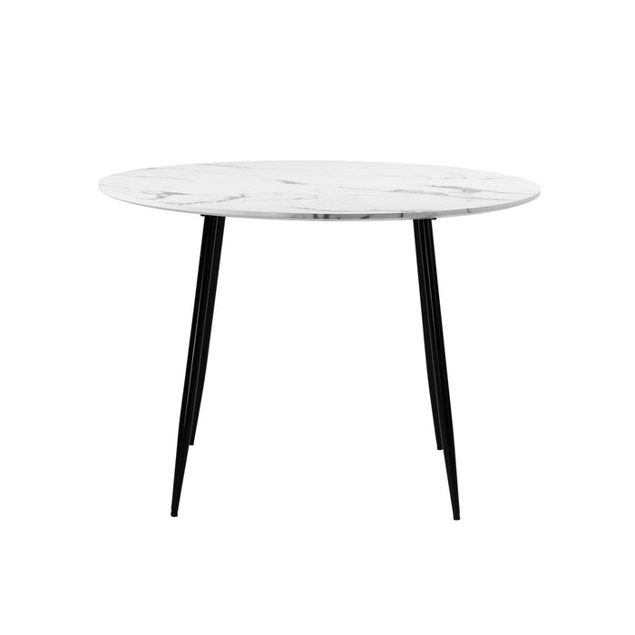 110Cm Dining Table Round Wooden Table With Marble Effect Metal Legs Wh