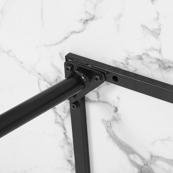 110Cm Dining Table Round Wooden Table With Marble Effect Metal Legs Wh