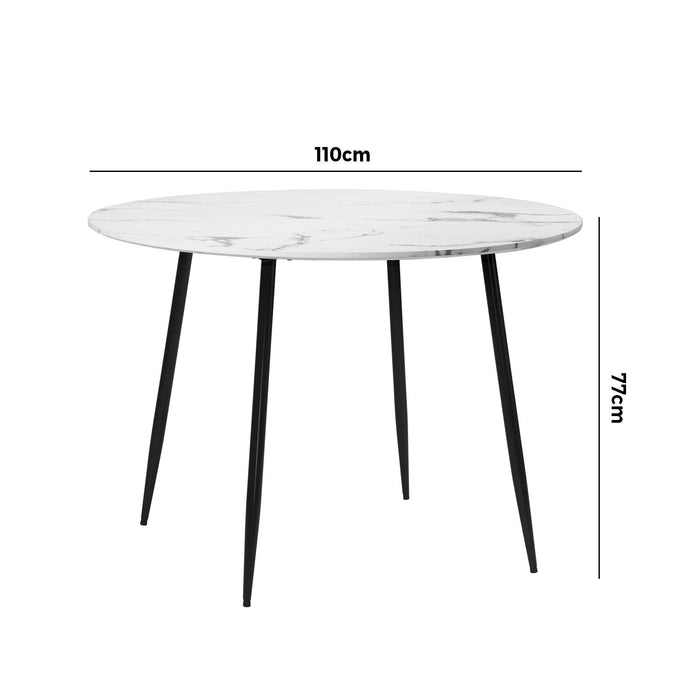 110Cm Dining Table Round Wooden Table With Marble Effect Metal Legs Wh