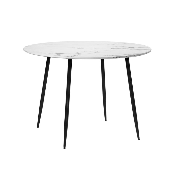 110Cm Dining Table Round Wooden Table With Marble Effect Metal Legs Wh