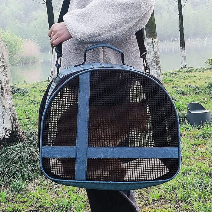 Durable Cat Carrier Ventilated Mesh Windows Shoulder Strap