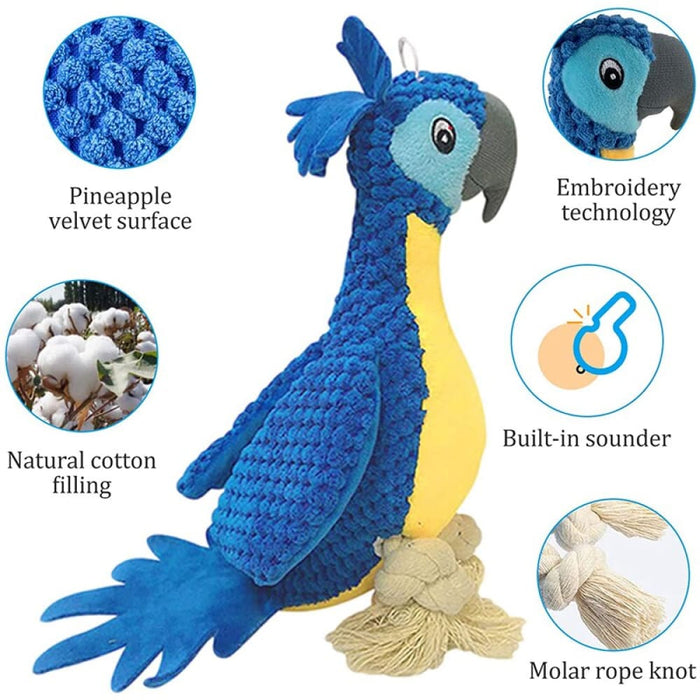 Durable Squeaky Teeth Cleaning Stuffed Embroidery Parrot
