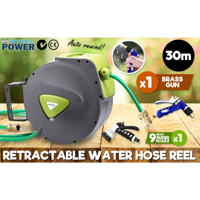Dynamic Power Garden Water Hose 30m Retractable Rewind Reel