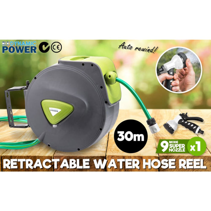 Dynamic Power Garden Water Hose 30m Retractable Rewind Reel
