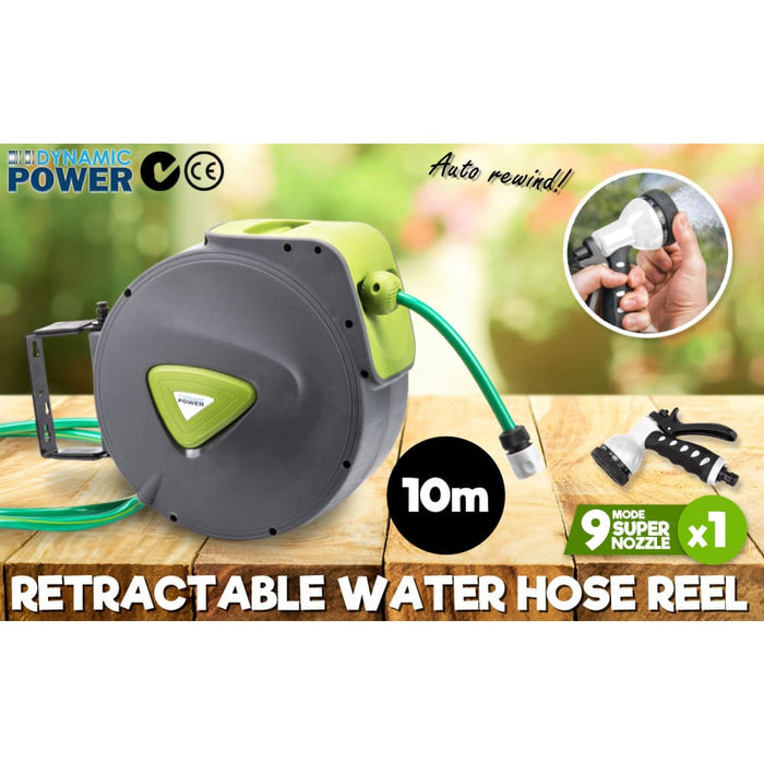 Dynamic Power Garden Water Hose 10m Retractable Rewind Reel