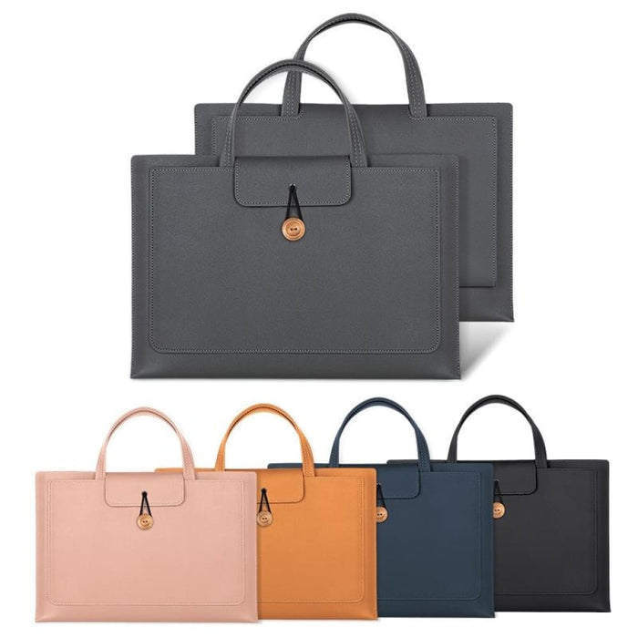 Elastic Button Laptop Waterproof Pu Handbag Khaki