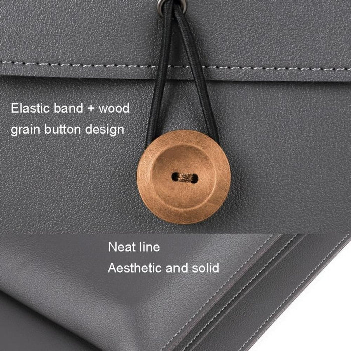 Elastic Button Laptop Waterproof Pu Handbag Khaki