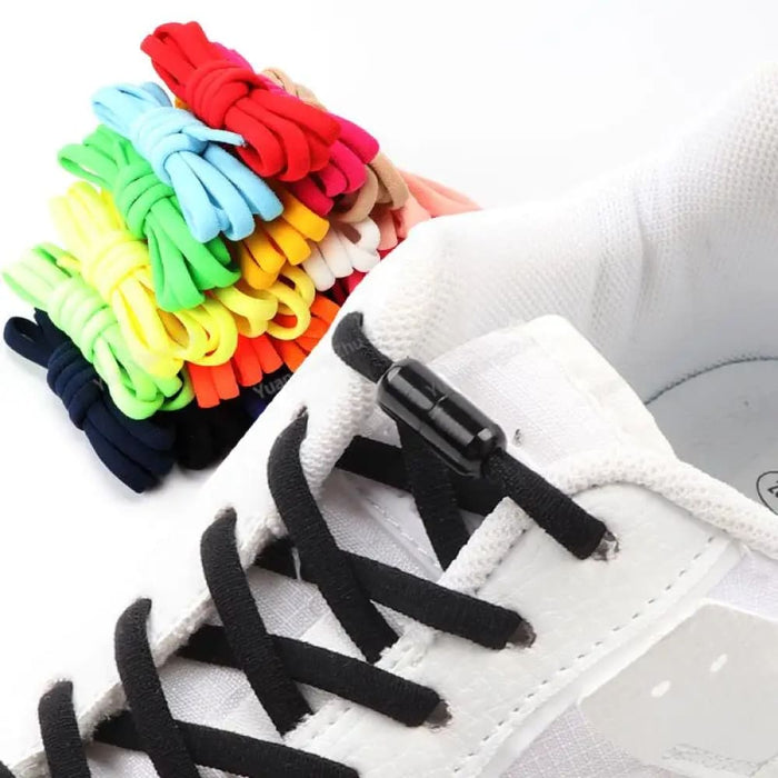 Elastic Laces Sneakers no Tie Shoe Round Quick for Kids &