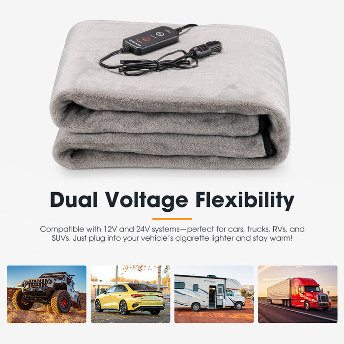 12V Electric Blanket With Controller Washable Throw Rug Travel Camping