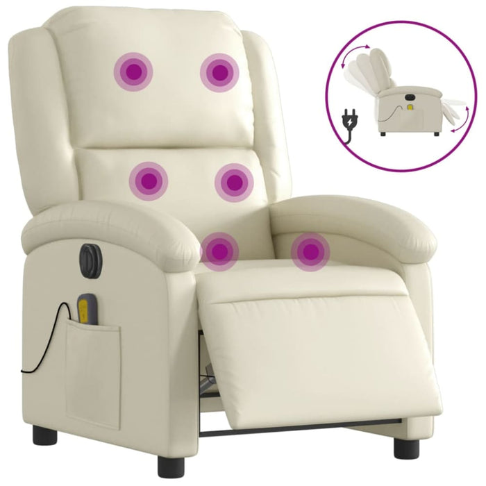 Electric Massage Recliner Chair Cream Faux Leather Txbpapa