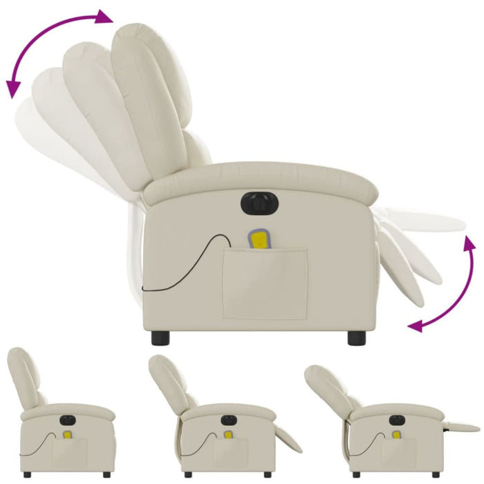 Electric Massage Recliner Chair Cream Faux Leather Txbpapa