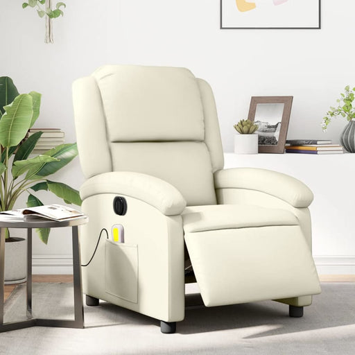 Electric Massage Recliner Chair Cream Faux Leather Txbpapa
